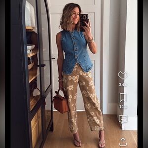 Barrel Jeans Baggy Wide Leg Jeans Floral Printed Boyfriend Patchwork Denim Pants